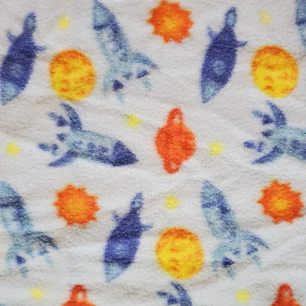 Angel of Mine Fleece Baby‎ Blanket Blue with Rockets and Planets
